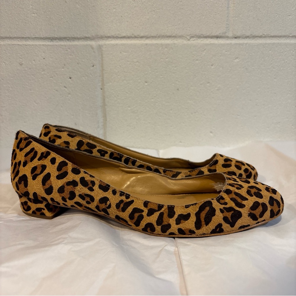 J Crew calf hair pump shoes brown leopard print slip ons size 9M